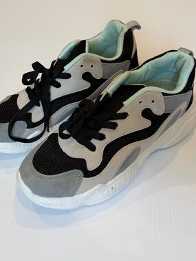 Black, Gray and Teal Athletic Sneakers - Lightweight Comfort